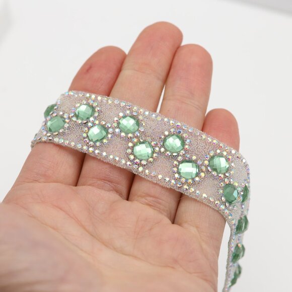 Sparkly Green Choker Necklace Adjustable Length Rhinestone Chokers  (#72) - Picture 6 of 12